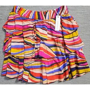 Olivaceous Multi Color Abstract Stripe Tiered Ruffle Mini Skirt Small NWT